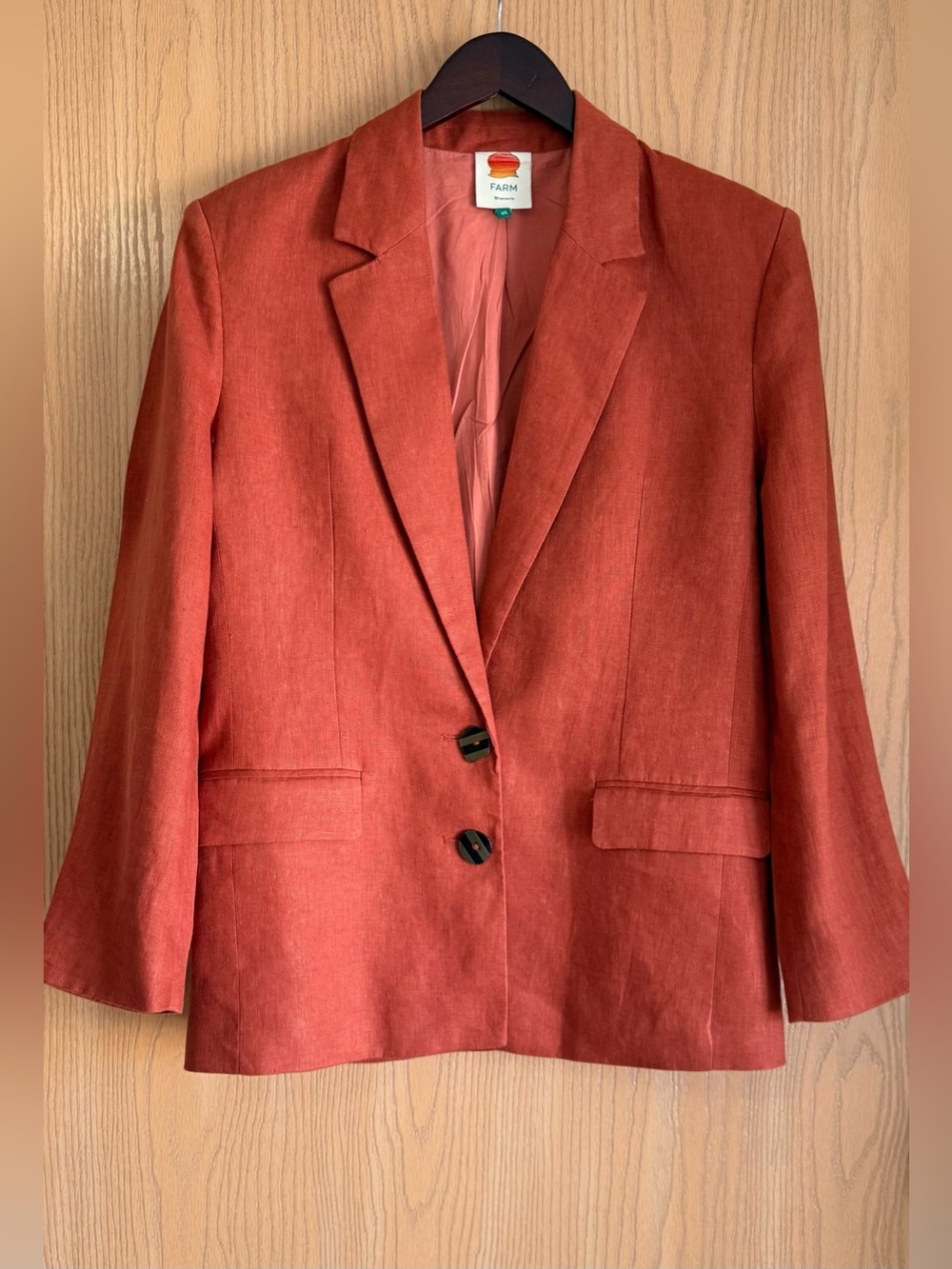 Farm Rio | Women’s XS | Oversized Burnt Orange Linen Blazer Jacket Preppy Office